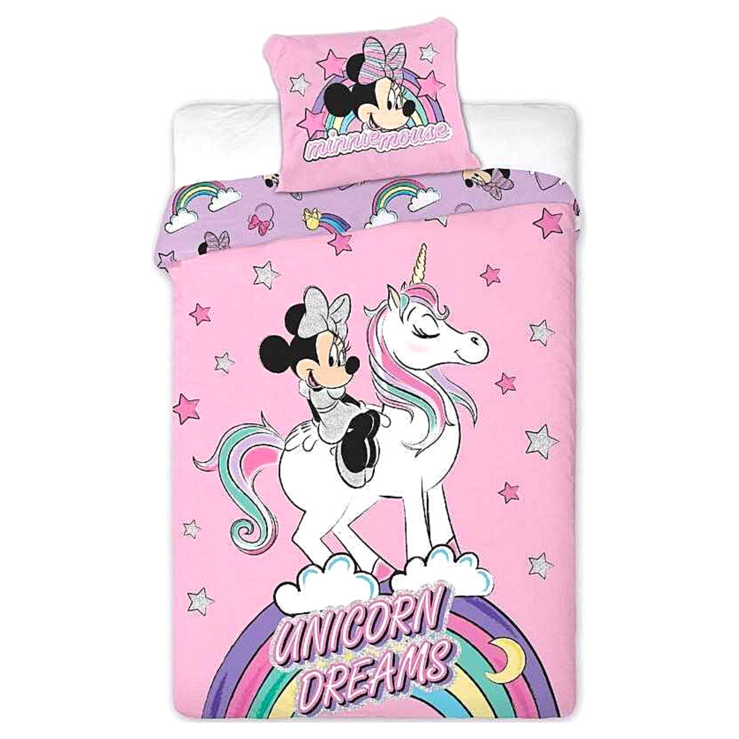 Kinderbettwäsche Set Minnie Mouse & Einhorn 135-140 x 200 cm